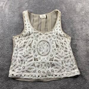 Pins & Needles Tank Top Womens XS Brown White Battenburg Lace Cropped Scoop Neck